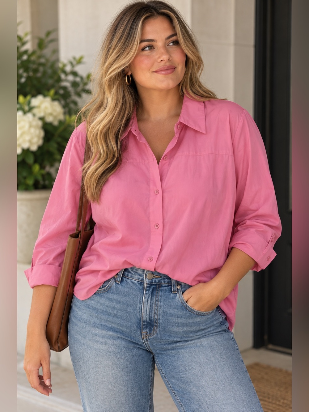 Joan Rivers Pink Button-Down Blouse